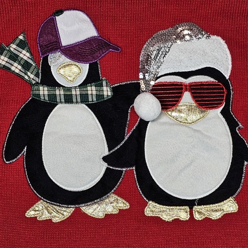 Penguin Ugly Christmas Sweater Women's 4X 26W/28W Red Sequin Candy Textured - Picture 3 of 5