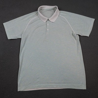 Lululemon Metal Tech Vent Shirt Mens Large Green Stripe Polo Golf Athletic