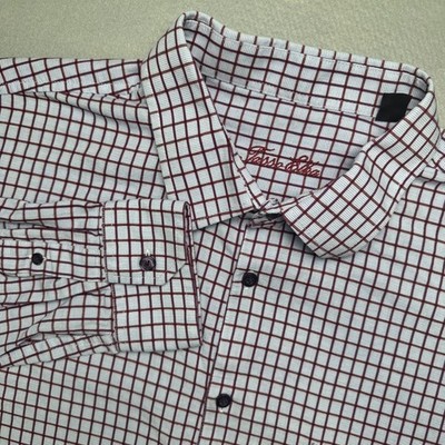 Tasso Elba Mens XXL Burgundy Blue Grid Check Cotton Button Down Shirt L/S