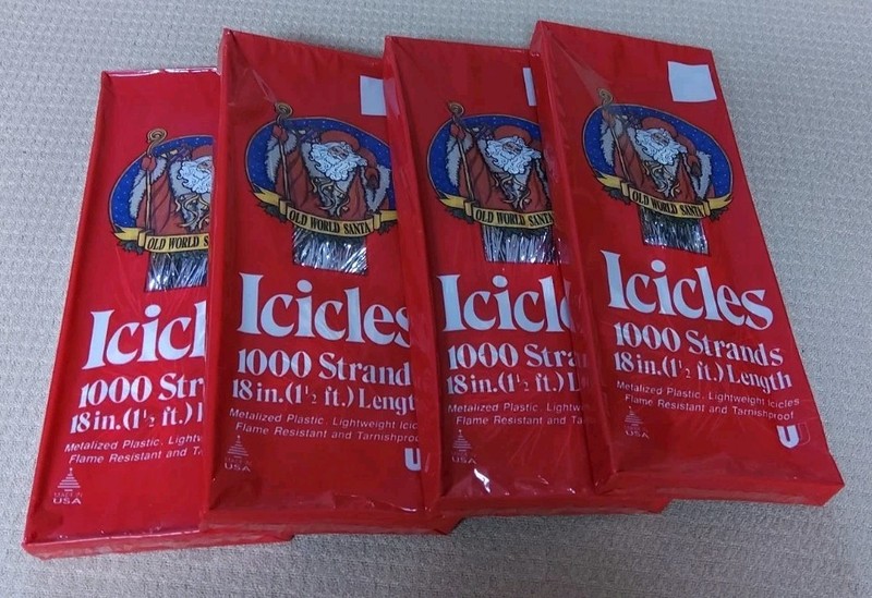 Old World Santa 1000 Strands Icicles Christmas Tinsel each 18" Lot Of 4 Pkgs.