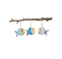 3Er Set Fisch Holz Mit Jutefaden, Ca. 13 X 9 Cm