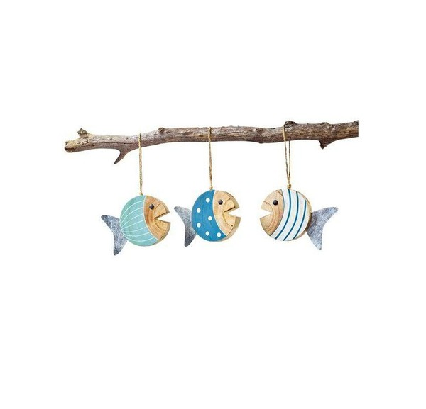 3Er Set Fisch Holz Mit Jutefaden, Ca. 13 X 9 Cm-image
