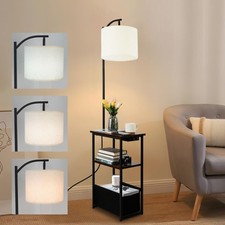 Floor Lamp with Table, Narrow Side Table with Fabric Basket, USB-A/USB-C Char...