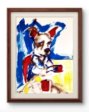 Aleph Original Art Dealing Dog 14x11 Figurative Expressionist Painting On Paper