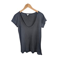 James Perse Standard Size 1 Small Black 100% Cotton Jersey V Neck T Shirt Top 🚀