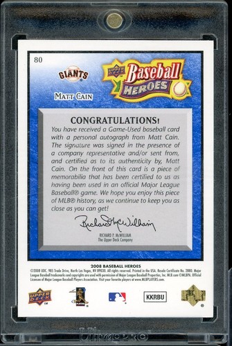 2008 Upper Deck Heroes Matt Cain Game Used Jersey Auto Blue 03/10 SF Giants - Picture 2 of 2