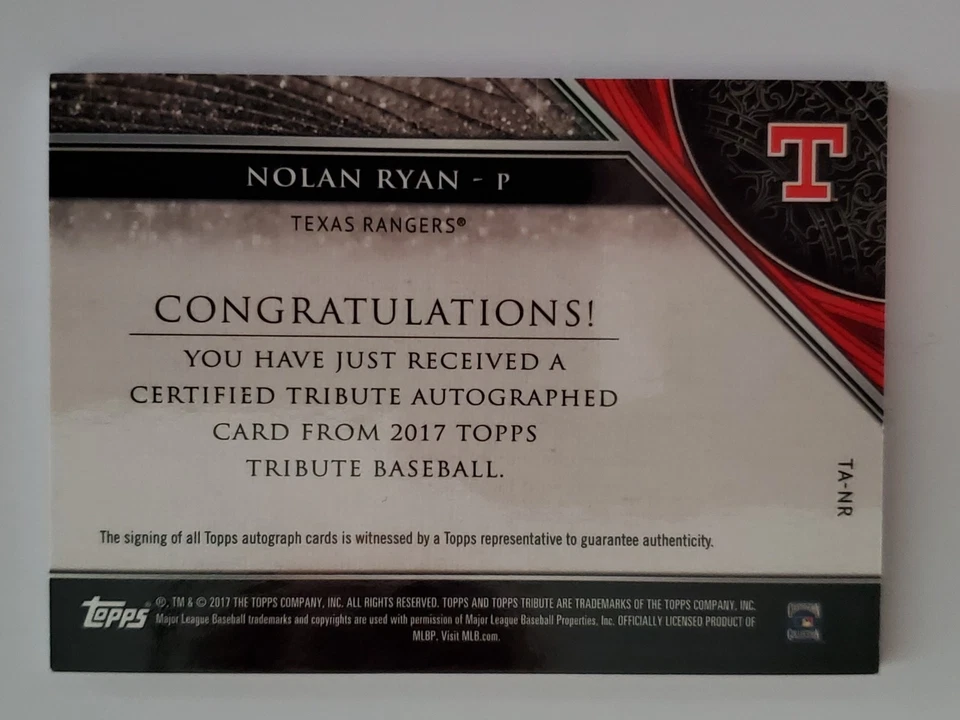 NOLAN RYAN AUTO 2017 TOPPS TRIBUTE 23/30 # TA-NR MINT OR BETTER - Image 4 of 4