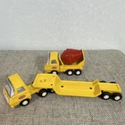 Vintage Tonka Metal Cement Mixer Truck & Lowboy Trailer Lot Very good condition