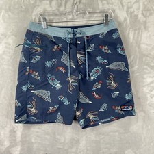 Patagonia Board Shorts men's 32 Wavefarer 8" Inseam Nautical Graphic Print Blue