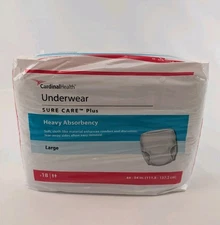 Cardinal Health 72Ct Sure Care Plus Protective Underwear Large 44-54in New