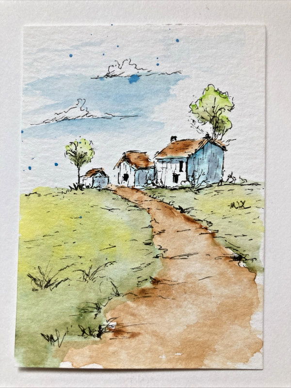 ACEO Original Watercolor Painting OOAK Landscape ATC Artist Trading Card