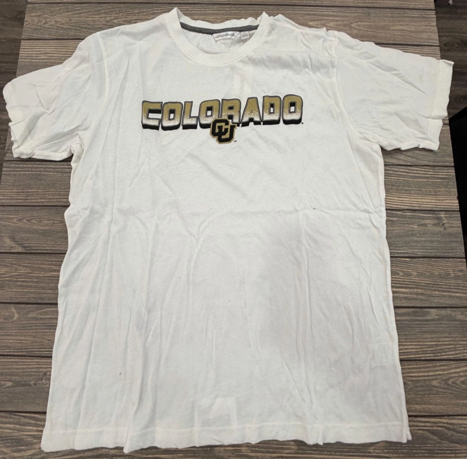 Colorado Buffs Mens White T-Shirt Size L 100% Cotton Camp David Made In Pakistan