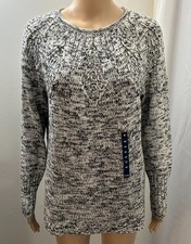 CHAPS NWT Women's M Rolled Neck Black/Cream Gray Pullover Knit Jumper Sweater