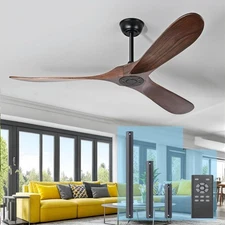 52 Inch Ceiling Fan No Light, Wood Outdoor Ceiling Fans for Patios Living Roo...