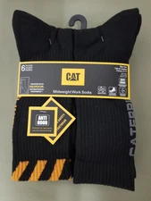 New Mens CAT Caterpillar 6 pair Mid Weight Crew Work Socks.