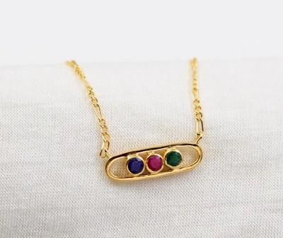 0.75 ct Simulated Sapphire, Red Ruby & Emerald Pendant 14K Yellow Gold Plated