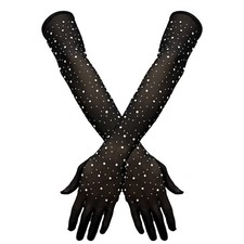 Rhinestone Gloves Fishnet Gloves Glitter Sparkle Long Mesh Arm Sleeve Party C...