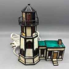 Stained Glass Lighthouse Table Lamp Nautical Decor Coastal Lighting