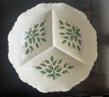 LENOX 9 Divided Server with Gold Trim 24K Trim Christmas 