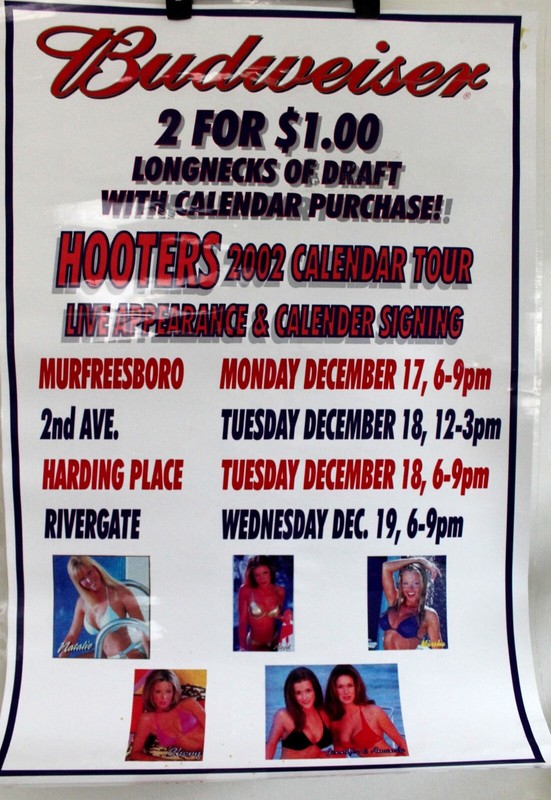 Vtg  Hooters 2002 Bikini Calendar Tour Laminated Budweiser Poster Banner Beer