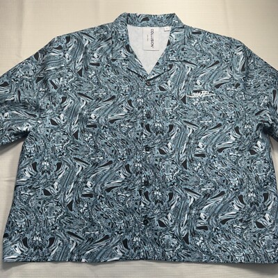 Collusion Short Sleeve Button Up Wavy Water Polyester Shirt Mens 2XL