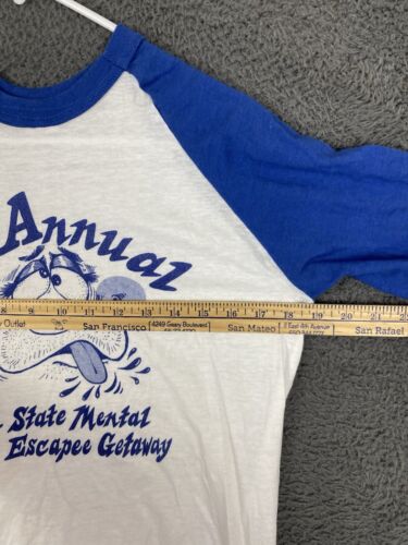 Vintage 80’s 1983 Mental Hospital Escapee Getaway Raglan T-Shirt Size L - Bild 10 von 11