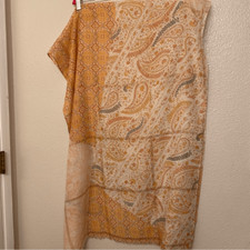 Peach metallic thread paisley print lightweight semi sheer scarf wrap 27x72