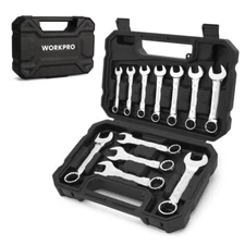 WORKPRO 12PC Stubby Combination Wrench Set 8-19mm Metric 72-Tooth w/Storage Case