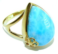 Natural Blue Larimar Ring Size 9.25 18K Gold Over 925 Silver