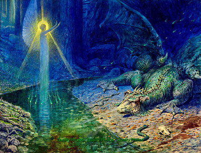 Fairy vs. Dragon Allegory of Power 8.5x11'' Photo Print Georg Janny Fantasy Art