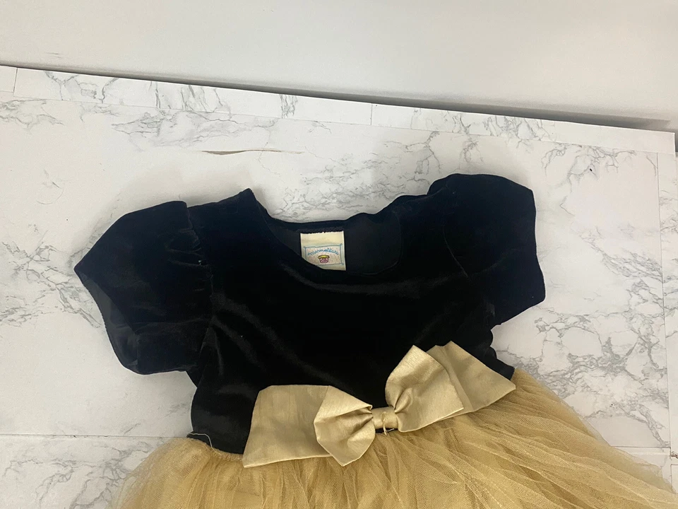 Vestido Marmellata Talla 4 Niñas Negro Y Dorado Adornado Terciopelo Vacaciones S1 Foto 3 de 4