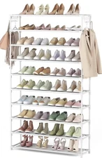 LANTEFUL 10 Tiers Shoe Rack 50 Pairs Large Capacity Tall Shoe Organizer White