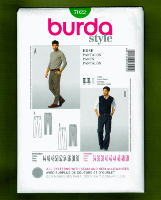 Men's Pants, Trousers, Chinos Sewing Pattern, Zip Front (Sizes 34-50) Burda 7022