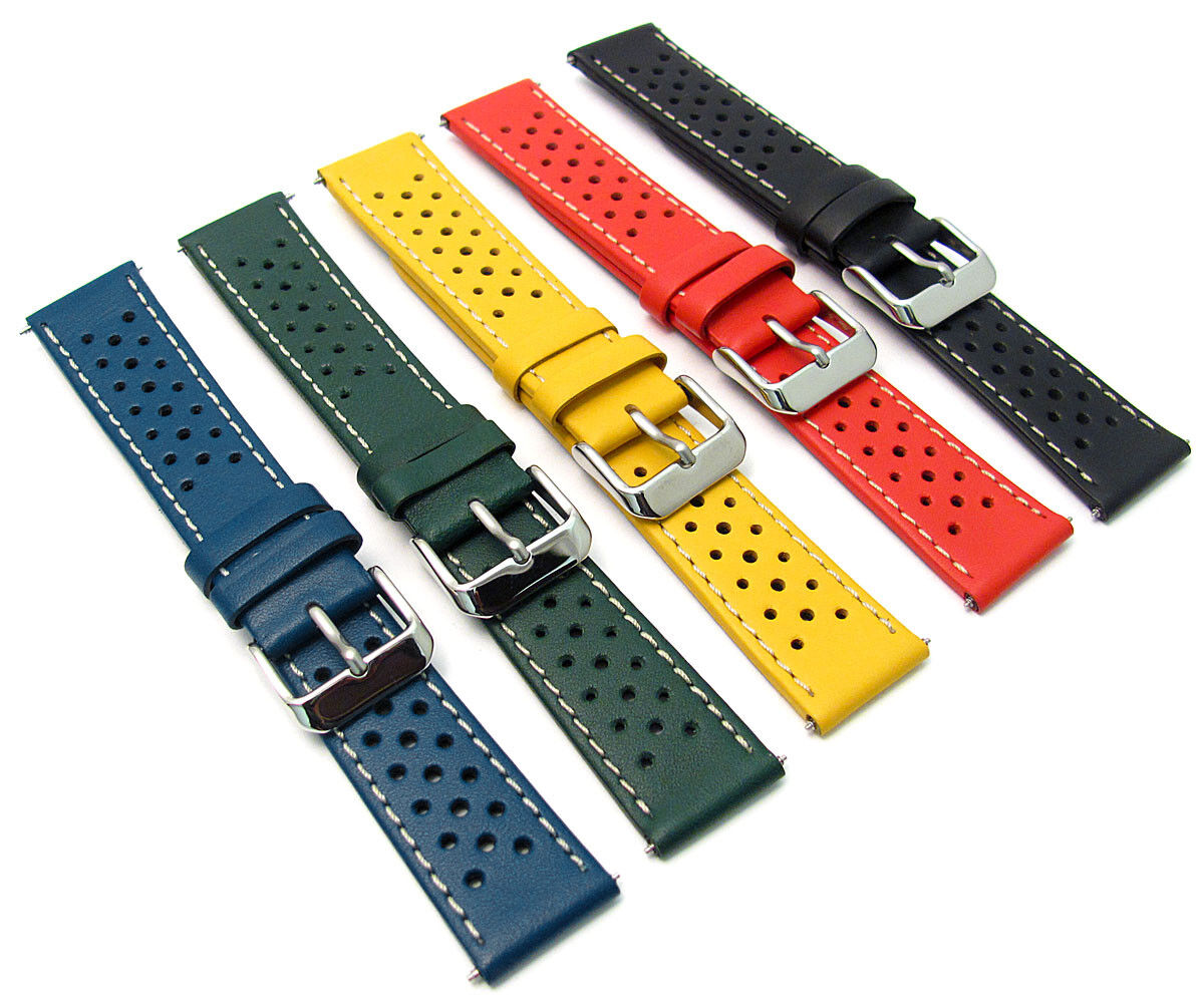 Leather Watch Strap Perforated Retro Racing Style C093 Choose Size &  Colour