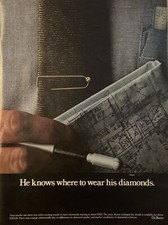 1979 De Beers Diamond Tie Clip PRINT AD He Knows Where To Wear His VTG 1970s