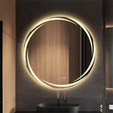 XXL Bathroom Mirror Round HD Backlit Vanity Mirror Dimmable Anti Fog Waterproof