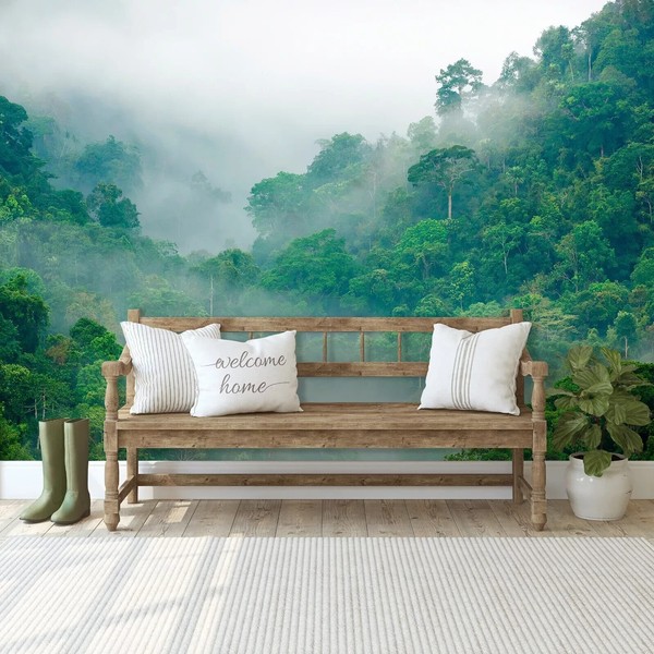 Schlafzimmer Tapete Wandkunst Foggy Wald Groß 366X254Cm Foto Wand GrüN Botanisch-image