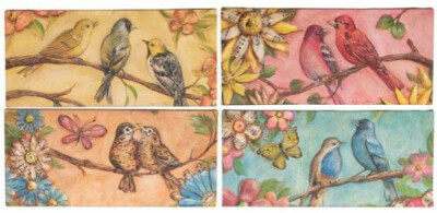 Set of 4 WHISTLER GARDEN Kate McRostie Canvas Song Bird Wall Art Pastels Plagues