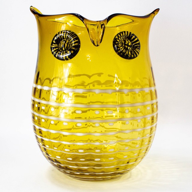 Large Beautiful Vintage Murano Amber Art Glass Owl Vase 10 5/8" Tall eBay