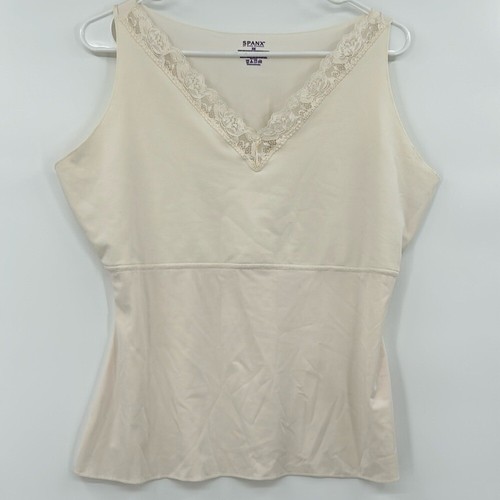 Spanx Womens Hide & Sleek Lace Trim V Neck Cami Top Sz 3X Ivory Slimming Layer