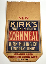 VTG Paper Sack KIRK'S Bag Purified Corn Meal Country Mill Findlay OH 2 pounds