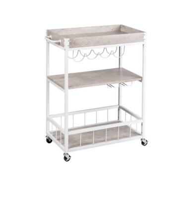 WENKO Kitchen Trolley up to 100kg Heavy Duty & Brake, 4 Smooth Running Wheels in White Cement