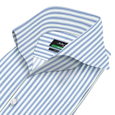 Mens Custom Made Dress High Open Extreme Cutaway Collar Blue White Stripes Shirt | eBay Mens Custom Made Dress High Open Extreme Cutaway Collar Blue White Stripes Shirt | eBay