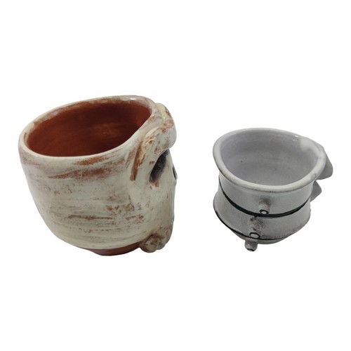 Studio Art Pottery Lot Of 2 Cups Ceramic Skull Abstract Signed Dudley - Picture 5 of 11