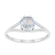 6MM Round Shape Aquamarine 925 Sterling Silver Solitaire Split Shank Women Ring