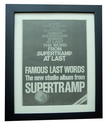 SUPERTRAMP + BERÜHMTE LETZTE WORTE + POSTER + ANZEIGE + SELTENES ORIGINAL 1982 + GERAHMT + SCHNELLER WELTVERSAND