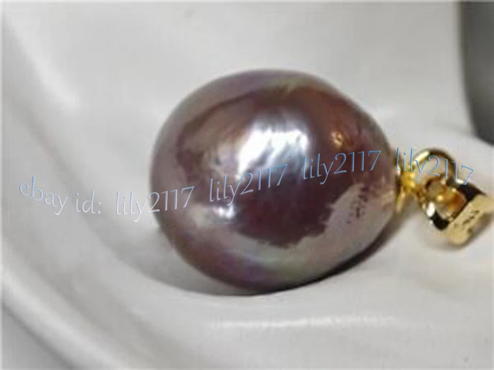 AAA Purple 13-14mm Natural South Sea Baroque Pearl Pendant 14K Yellow Gold - Image 2 of 4
