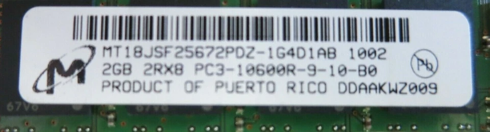 Micron MT18JSF25672PDZ-1G4D1AB 500202-061 6GB 3x2GB PC3-10600 DDR3 CL9 240P RAM - Image 3 of 4