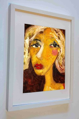 Dipinto ad olio ritratto artistico incorniciato originale su tela innescata - Foto 7 di 7