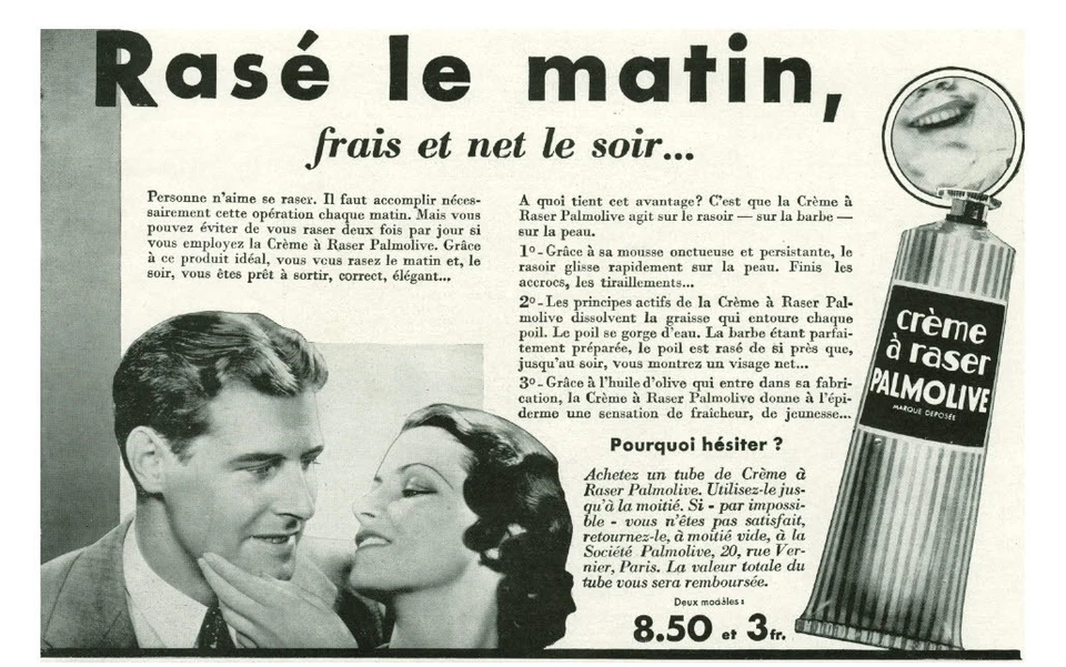 Publicité ancienne crème à raser Palmolive frais et net le soir   1933  - Photo 1/1